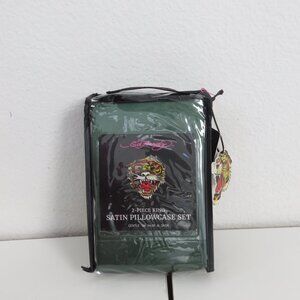 (#117) Ed Hardy 2-Piece Satin Pillowcase Set – Green, Standard